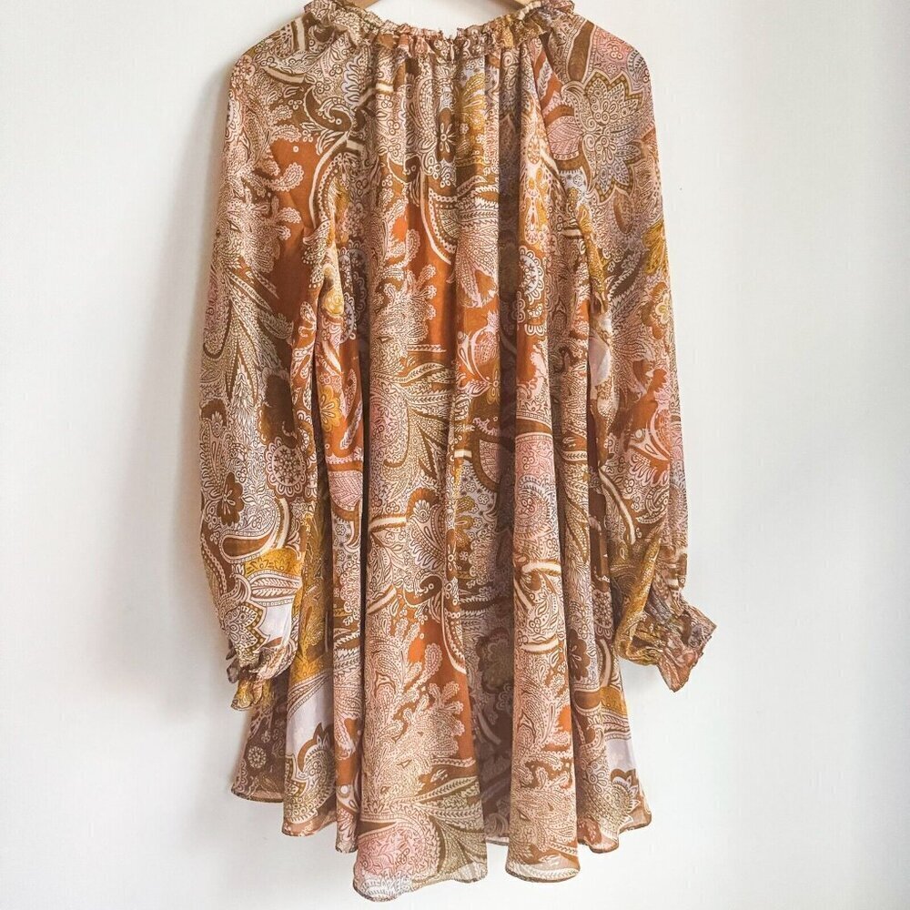 Haute Hippie Paisley Print Long Sleeve Chiffon Dress M - Picture 7 of 9
